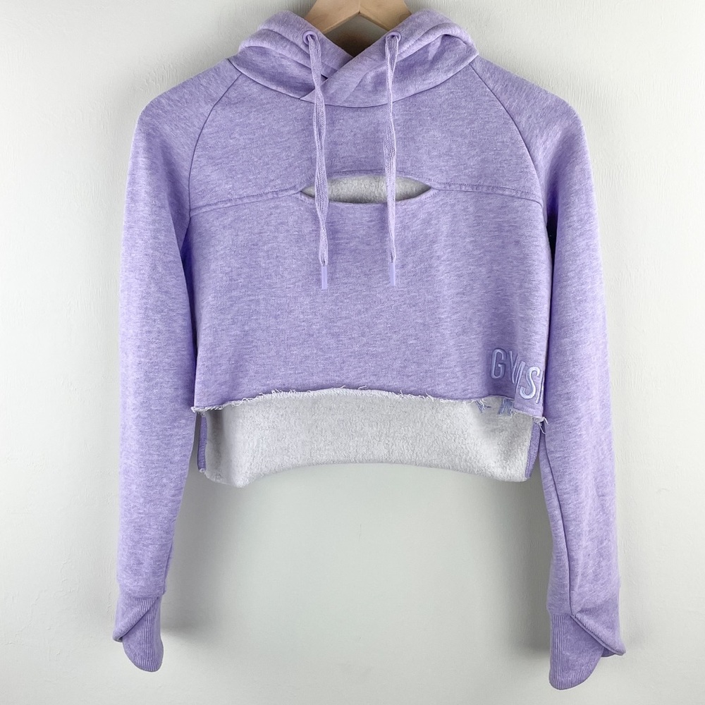 RARE Gymshark Cropped Raw Edge Hoodie Lilac Marl S
